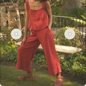 NWT Anthropologie The Odells Candice Gauzy Soft Pants in Red Maroon Affogato S